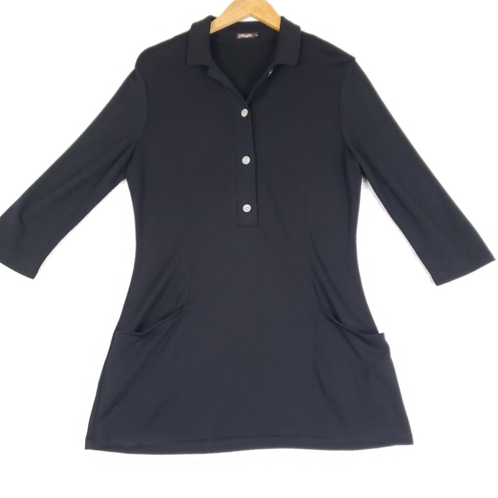 J.McLaughlin Womens Black 3/4 Sleeve Button Polo Tunic Top with Pockets Size L